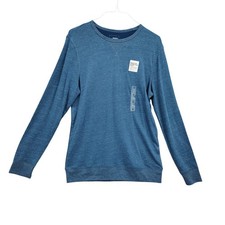 Sonoma Mens Casual Minimalist Double-Knit Crew Sweater M Blue Supersoft NEW FLAW