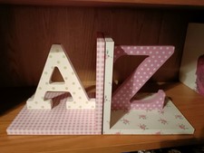 Bookends A and Z Alphabet Kids Nursery Decor Shabby Chic Pre-Loved