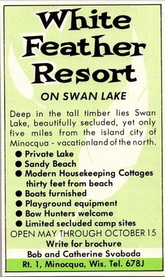 White Feather Resort Bob & Catherine Svoboda Minocqua WI 1963 WI Ad TAK2-M10