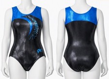 GK Elite Gymnastics Leotard Black Blue Foil Sequins Size AXS