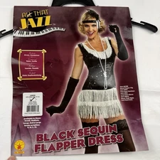 Rubie's All that Jazz Black Sequin Flapper Dress Headpiece Beads Size Large