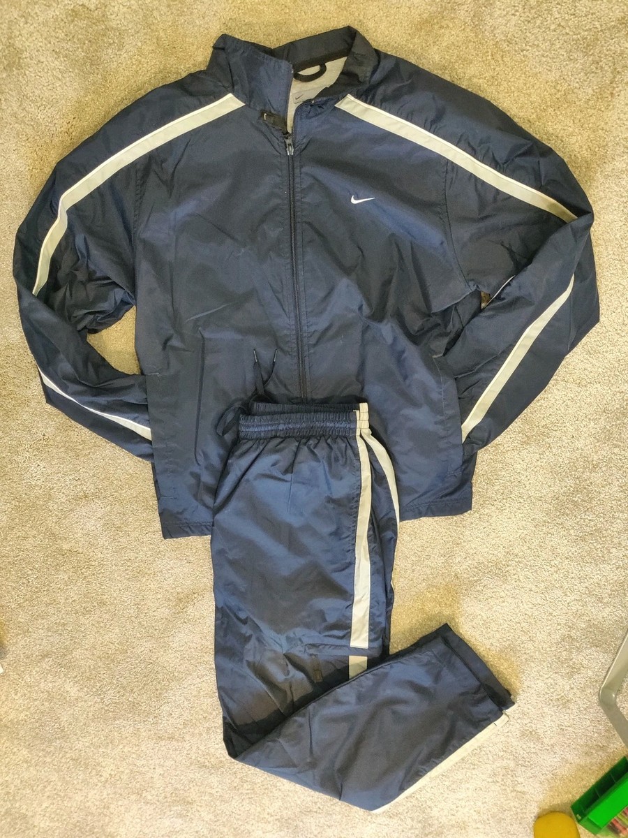 Vtg 90's Nike Navy Blue Windbreaker Track Suit Jacket Pants