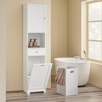 Sobuy Badezimmerschrank Mit WäSchekorb Schmaler Hochschrank BZR216-W