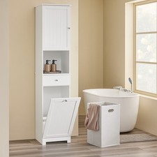 SoBuy Badezimmerschrank mit W&auml;schekorb Schmaler Hochschrank BZR216-W