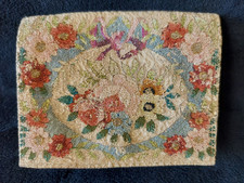 Antique Sarrazin France Hand Embroidered Floral Clutch Purse Bag Edwardian