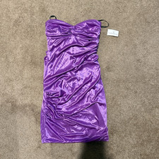 Windsor Purple Satin Ruched Sweetheart Mini Bodycon Dress Strapless Sz 9