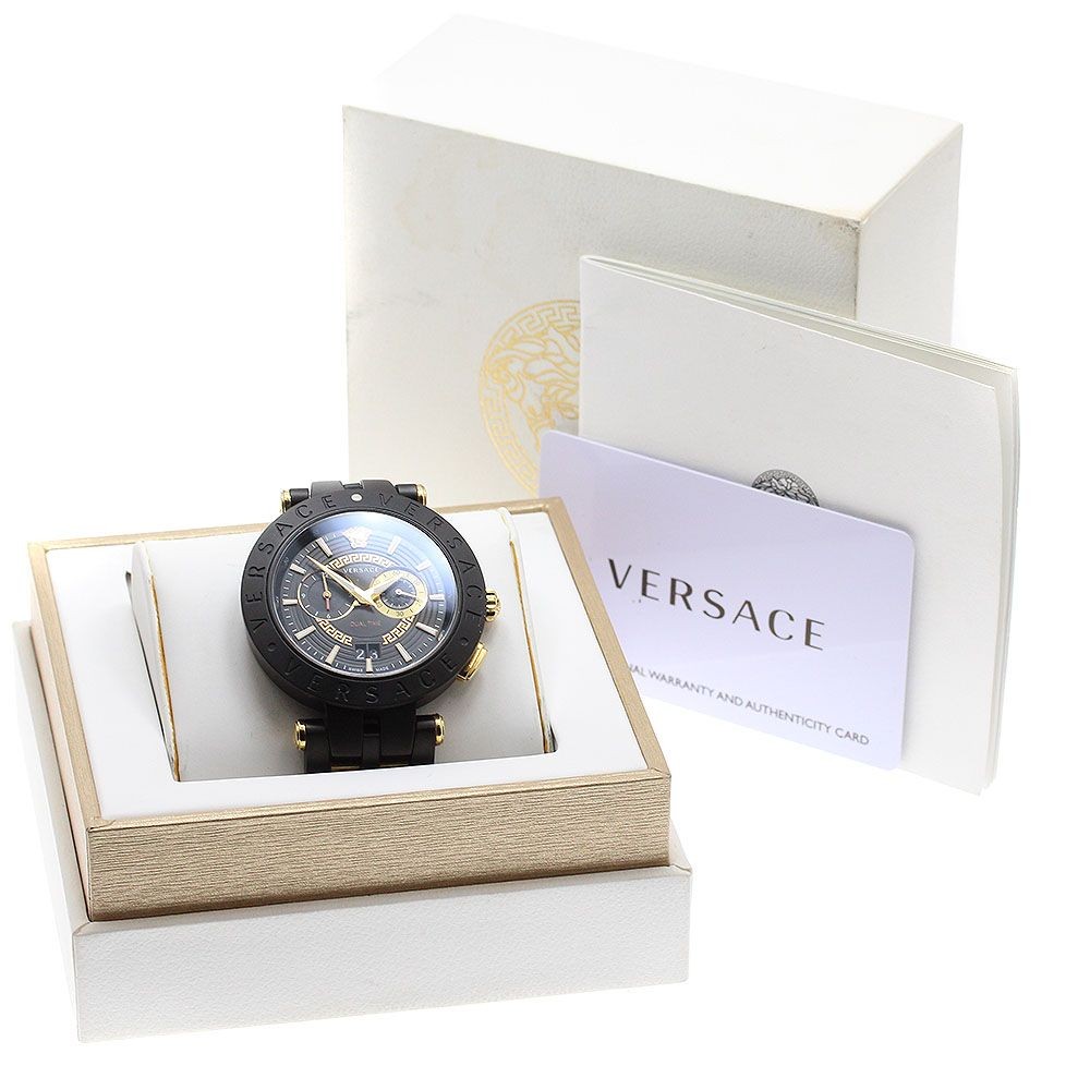 Versace VERSACE VEBV00619 Men's Dual Time Quartz Watch Black Gold Used From Japa thumbnail 2