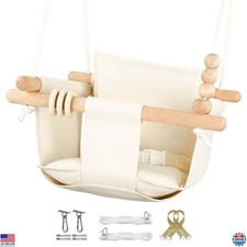 Rustic Canvas Baby Swing for Indoor  Outdoor, Ages 6 Months to 3 Years, Cream