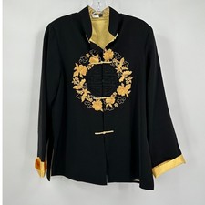 Womens Asian Inspired Brocade Evening Jacket Size M Embroidered Mandarin Collar