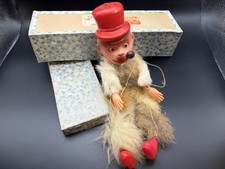 Vintage Japan Fur Monkey Dancing Puppet Red Top Hat Pipe w/ Original Box 9  