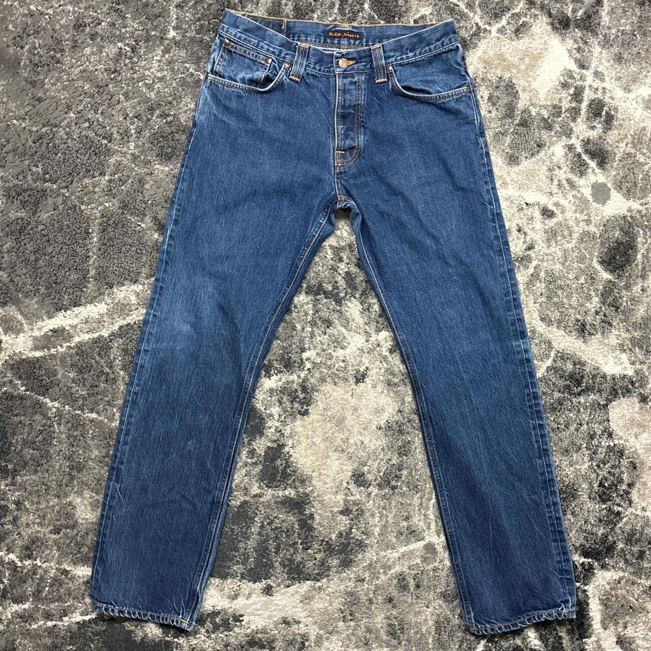Nudie Jeans Mens 32x32 (measured) Straight Alf Dark Wash Denim Pants Indigo Blue