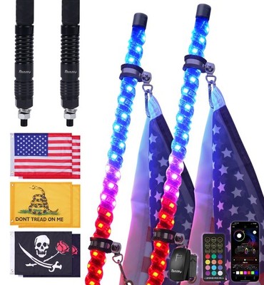 2X Chasing RGB LED Whip Light for UTV Polaris RZR Can-Am Spring Base Turn Signal