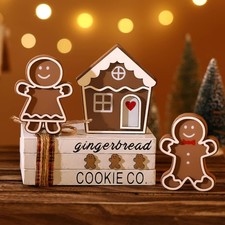 Jetec 6 Pcs Christmas Gingerbread Table Decor Wooden Xmas Gingerbread House Sign