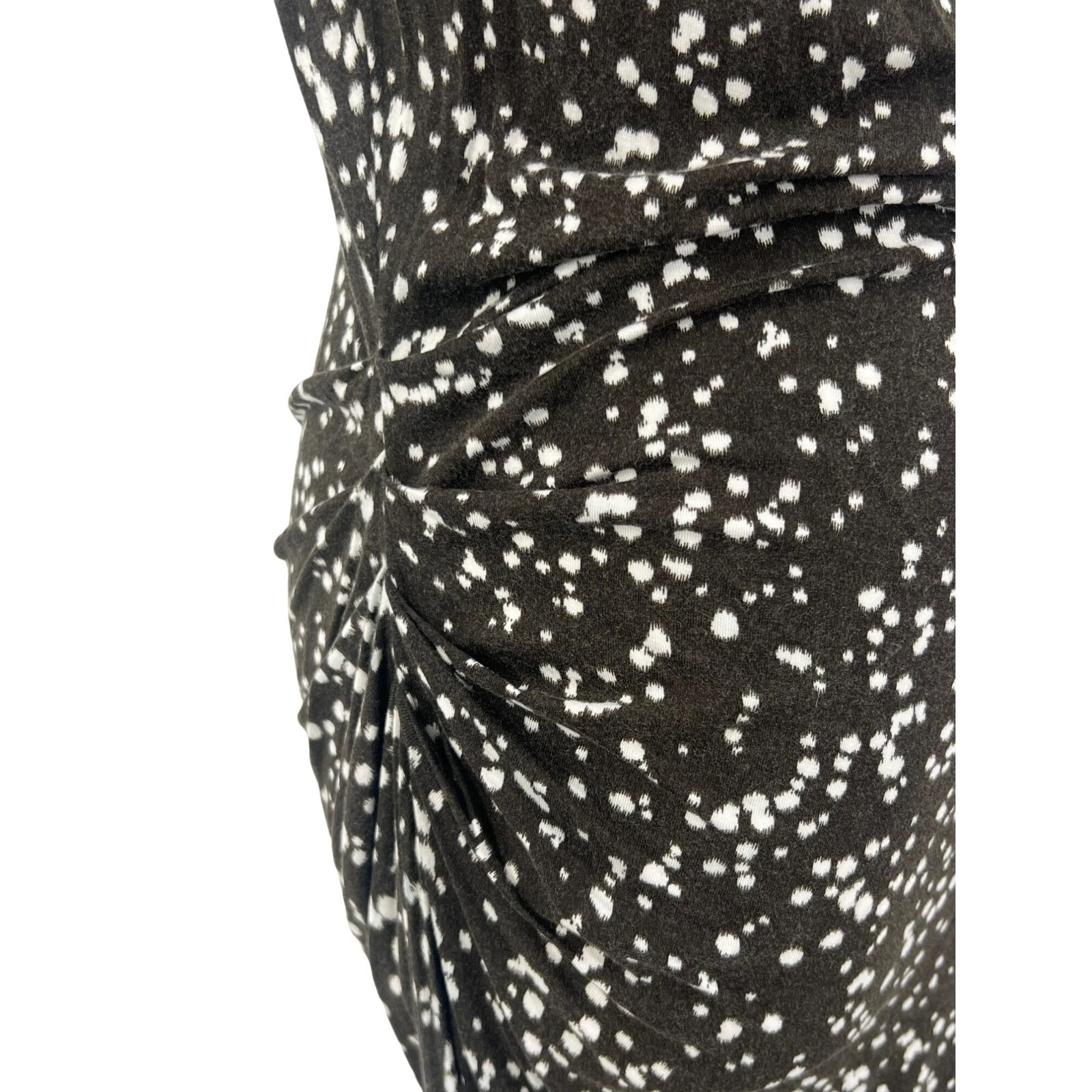 Abito MICHAEL Michael Kors marrone e bianco a pois schizzati scollo a cappuccio increspato