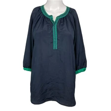 Collective Concepts Shirt Women M Navy Blue Green Embroidered Trim Pullover Top