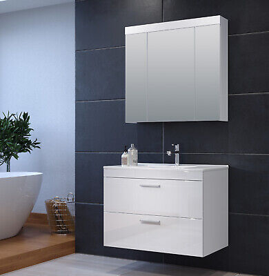 Waschtisch Set Waschbeckenunterschrank + Waschbecken weiß Hochglanz 80 cm  Devon | eBay