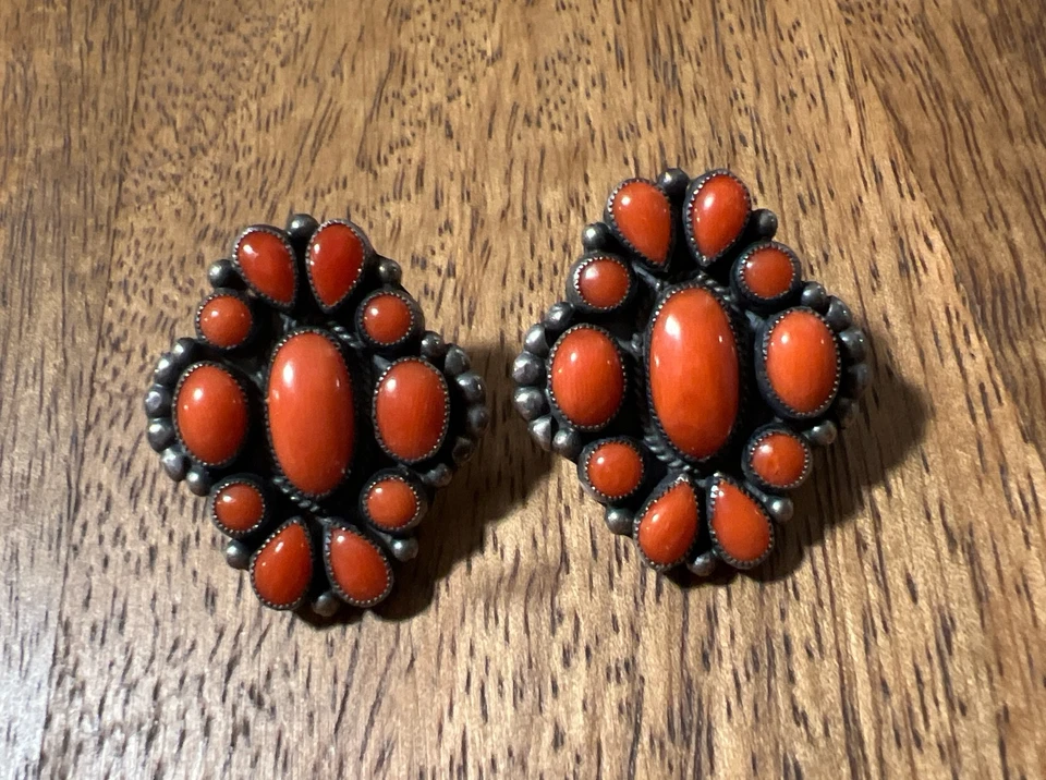 Don Lucas Mediterranean Red Coral Cluster Earrings, Large - Image 2 of 4