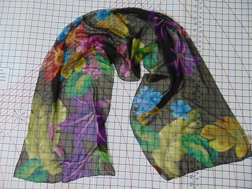 ECHO 100% silk purple chiffon tropical floral print 15X65 inch