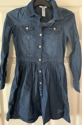 Guess Kids Denim Dress Medium 10 12 Diamanté Logo UK