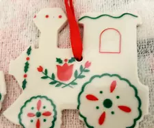 Russ Berrie & Co Vintage TRAIN Porcelain Christmas Ornament 1980s Ceramic Tiles