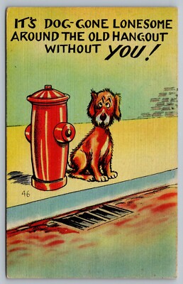 Postcard Dog Gone Lonesome Around The Old Hangout Without You Dog Fire Hydrant
