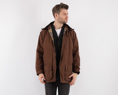 Men's Waxed Jacket 90s Canvas Hunting Fishing Camping Oilskin WAX Coat Sz  M/L