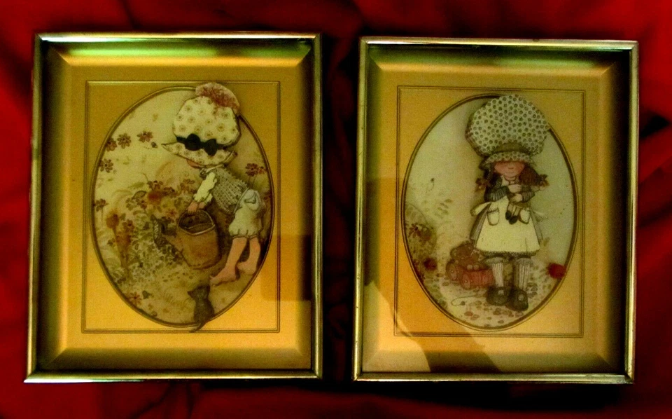LOTE DE 2 CUADROS 3D ENMARCADOS EN VIDRIO--HOLLY HOBBIE--4 1/2" X 6" Foto 2 de 4
