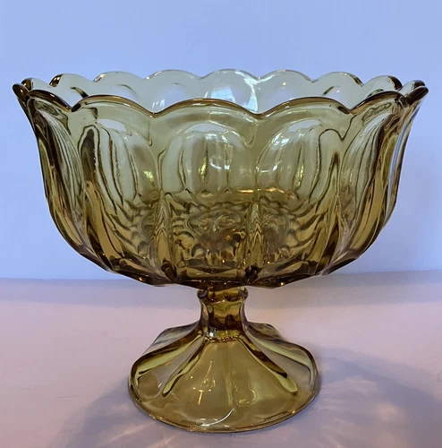 Vintage Anchor Hocking Fairfield Compote Fruit Bowl Autumn Amber Pedestal 7.5 “