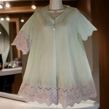 Vintage SEARS DBL Chiffon Lingerie Peignoir Babydoll Length Robe Gorgeous Lace