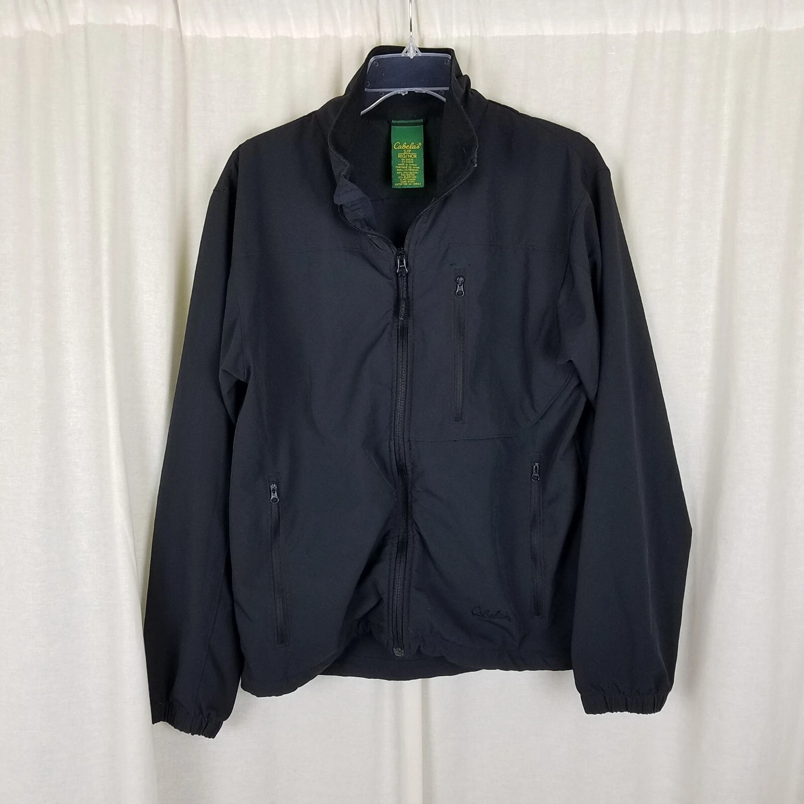 Cabelas Black Windbreaker Jacket Mens S Stretch Zip Up Anorak Zippered Pockets