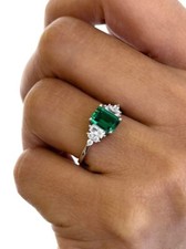 3.00 Ct Emerald Natural Emerald  Diamond Wedding Ring 925 Sterling Silver Sz 7