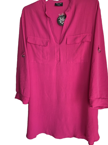 NWT Jolie &Joy 3X Pullover HotPink Vneck Roll-TabSleeves Cruise Pool Resort Wear