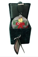 Christmas House Li Bien Hand Painted Inside Art Holly Glass Ornament Velvet Box