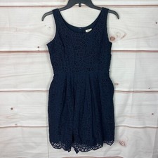 J Crew Dress Womens 4 Blue Lace Fit And Flare Sleeveless Mini Scoop Neck Solid