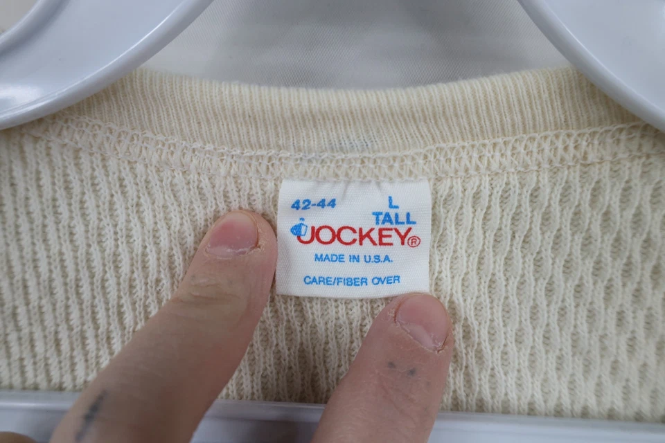 Vtg 70s Jockey Mens Large Tall Blank Heavy Thermal Waffle Knit T-Shirt Cream USA - Image 4 of 4