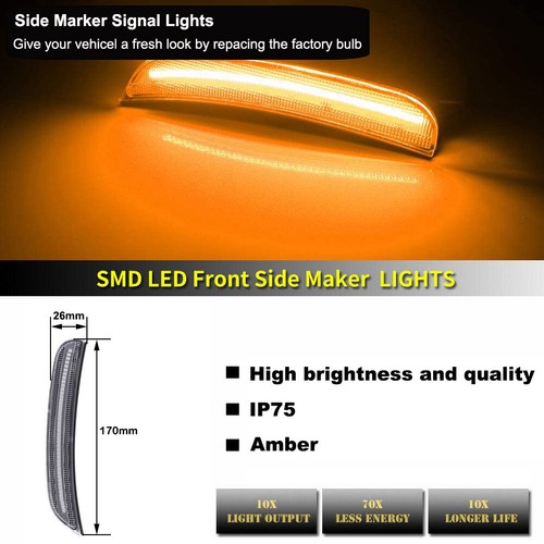 2x Clear Lens Amber LED Side Marker Signal Lights Front For 15-20 Dodge Charger - Picture 2 of 9