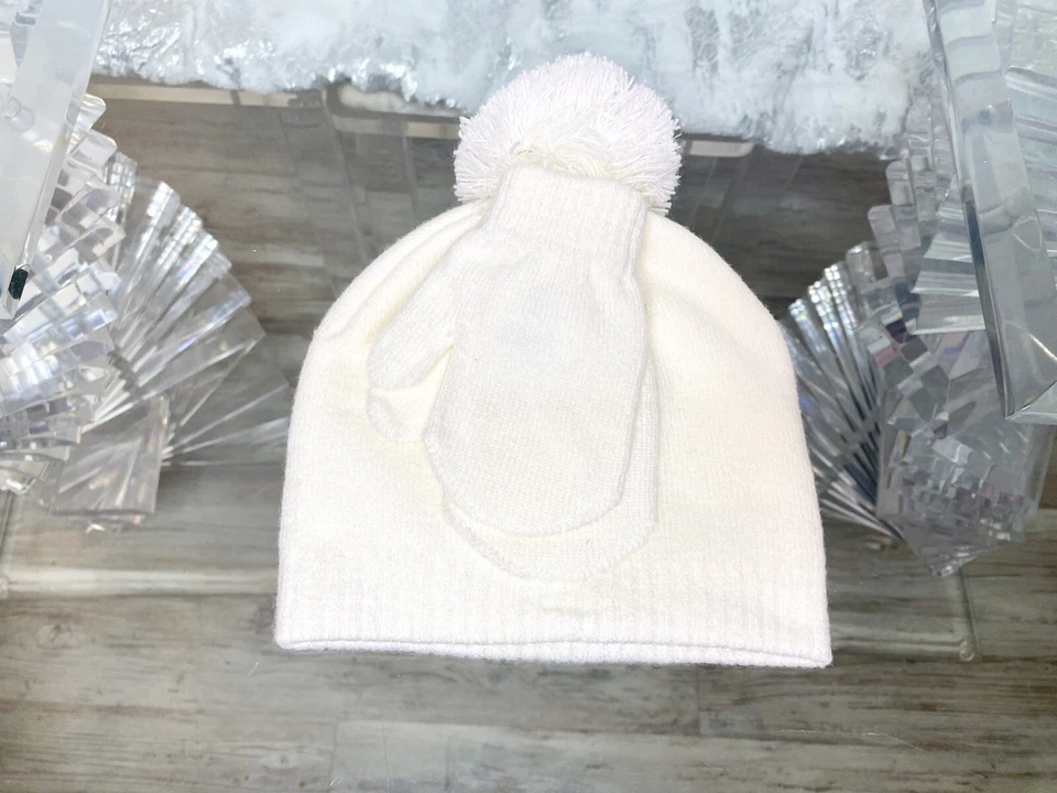 Nuevo Blanco Rosa Bebé Infantil Niña Tejido Invierno Golpe Sombrero Mitones Set 12-24M Foto 2 de 4