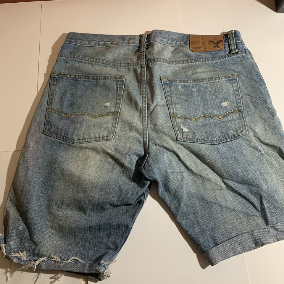 American Eagle Cut Off Jean Shorts Womens 31 Blue Distressed Orange Tab