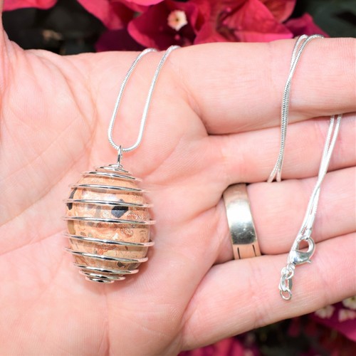 CHARGED Leopardskin Jasper Tumbled Pendant + 20" Stainless Steel Chain &Charger - Picture 3 of 11