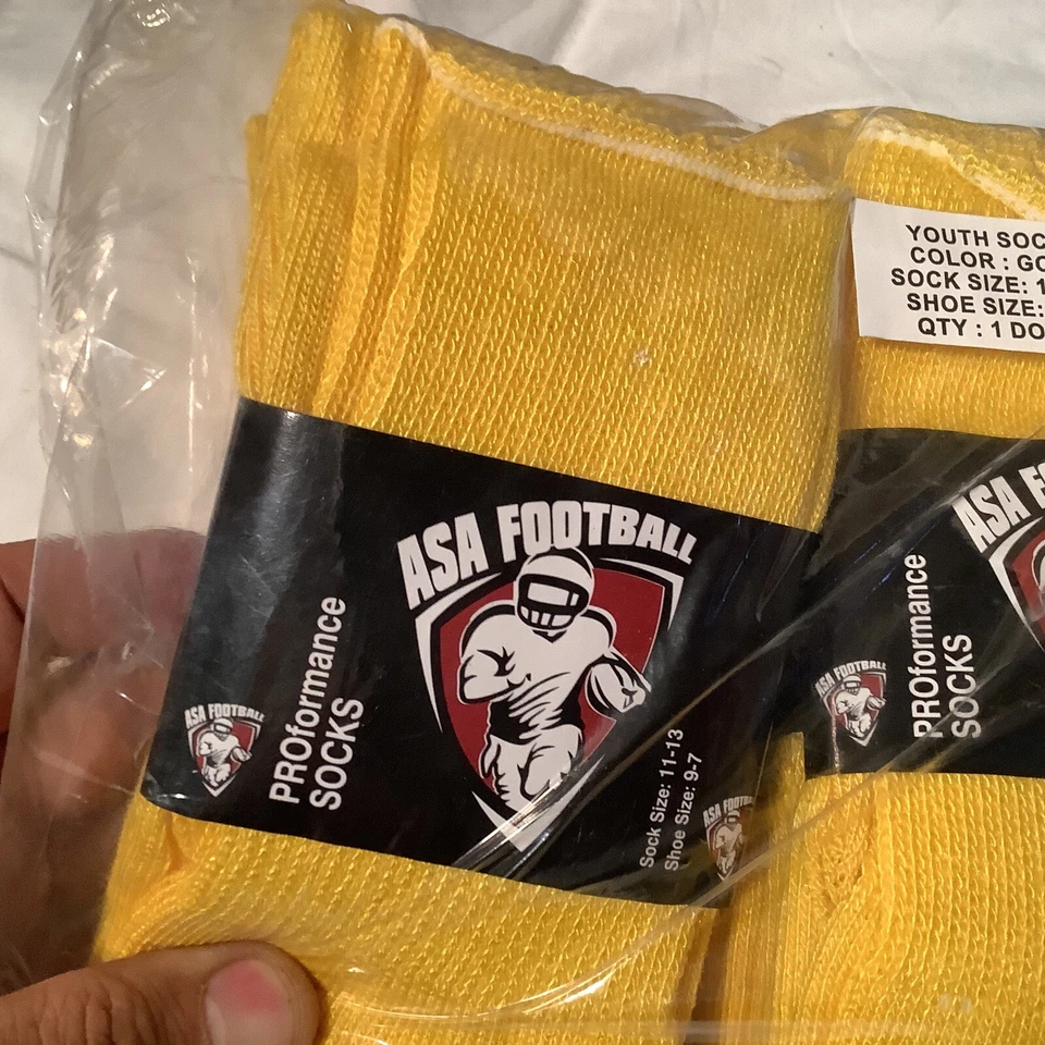 NIP -12 PAIRS ASA FOOTBALL YOUTH SOCKS GOLD SOCK SIZE 11-13 SHOE SIZE 7-9 SCARCE - Image 2 of 4