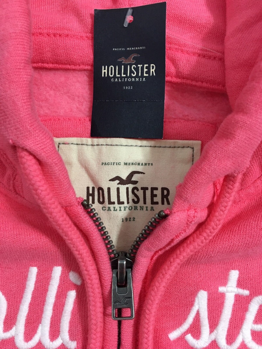 Hollister Women's Pink Logo Full-Zip Zipper Hoodie Sweatshirt Size