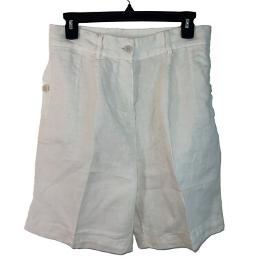 Aspesi Shorts Womens Size 38 White Pure Linen Pleated Chino Romania Pockets Mod