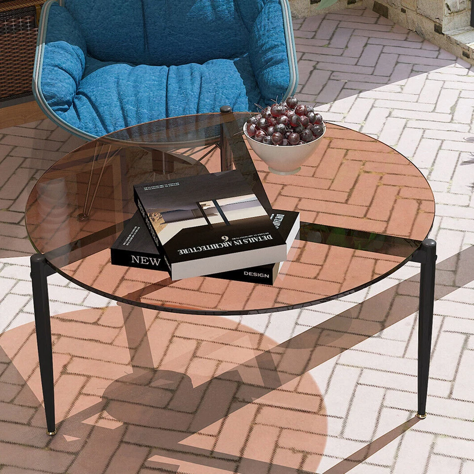 Mesa de centro redonda de vidrio templado transparente amplificador de espacio para sala de estar  Foto 4 de 4