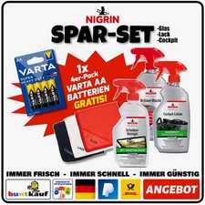 NIGRIN SPARSET Scheiben + Lack + Cockpit + Tuch-Set + VARTA Batterien