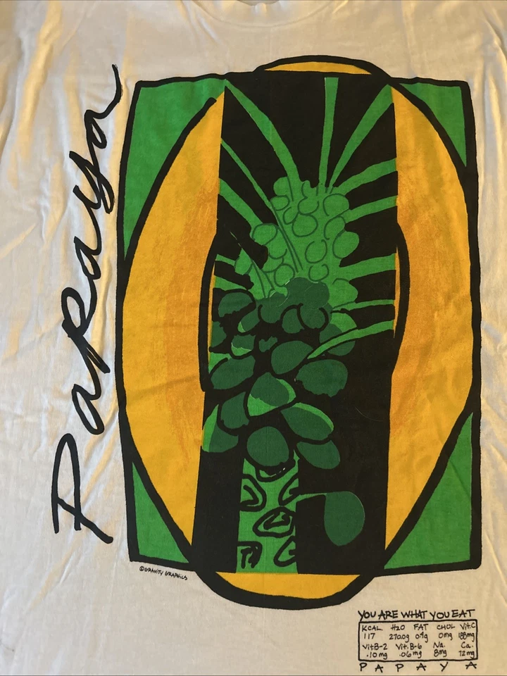 Camisa de papaya con gráficos por gravedad de colección XXL 2 XL fruta años 90 eres lo que comes Foto 3 de 4