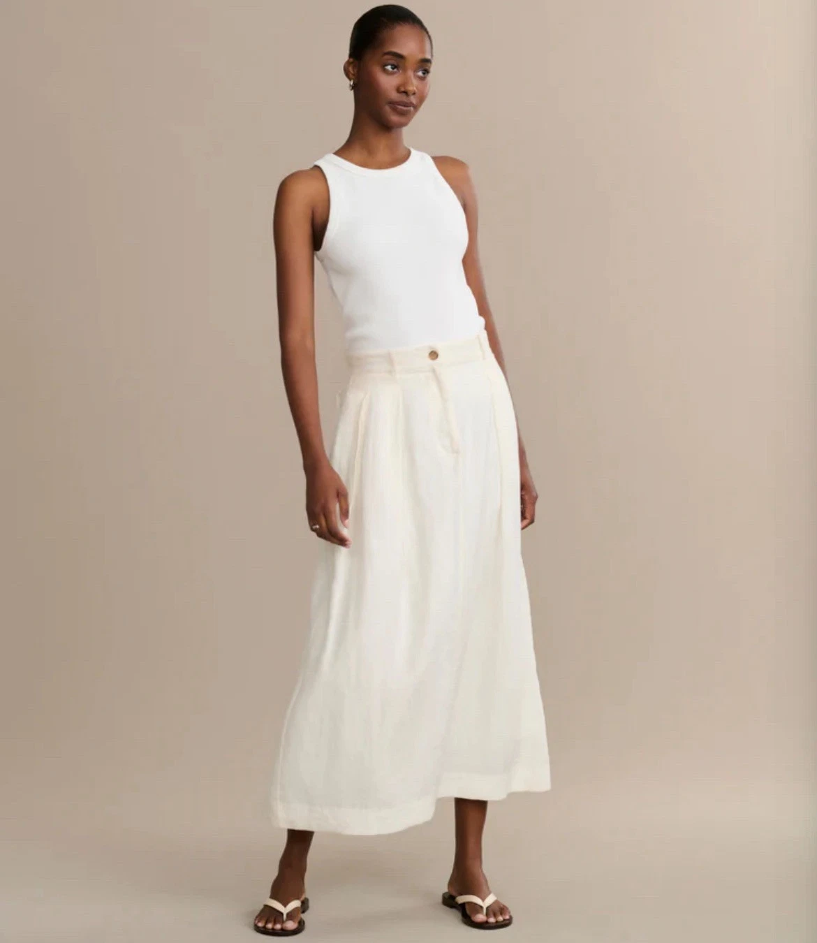 Jenni Kayne Linen Pleated Annabel Skirt White Women’s Medium Pockets