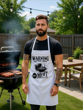 Handmade White Unisex Apron Funny Cooking BBQ Grill Kitchen Custom Design Gift