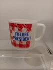 Vintage Retro Westfield "Future President" White Milk Plaid Glass Coffee Cup/Mug