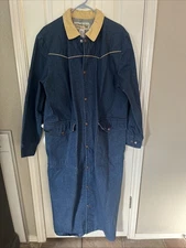 Saddlesmith Outfitters Blue Denim Yellow Collar Duster Coat Mens  Small MADE USA