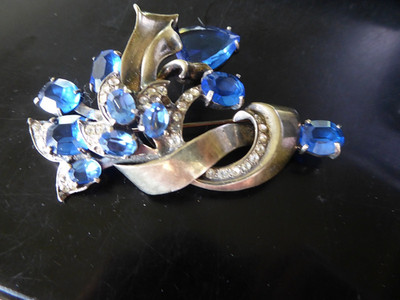 Signed Eisenberg Original Vintage Sterling Silver  Large Pin Blue Stone Gorgeous